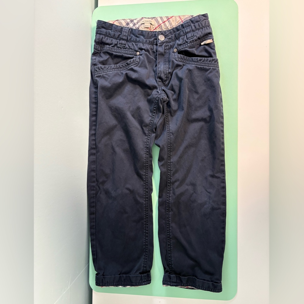 Burberry Dark Navy Cotton Cuff Pants, Boy Size 10, Boy Casual Dress Pants